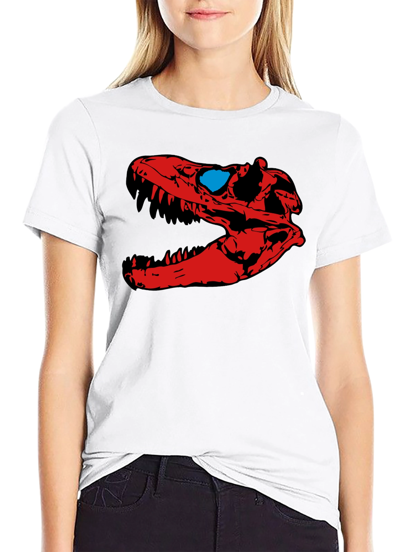 Dino Skull Graphic Tee - Red & Blue Design