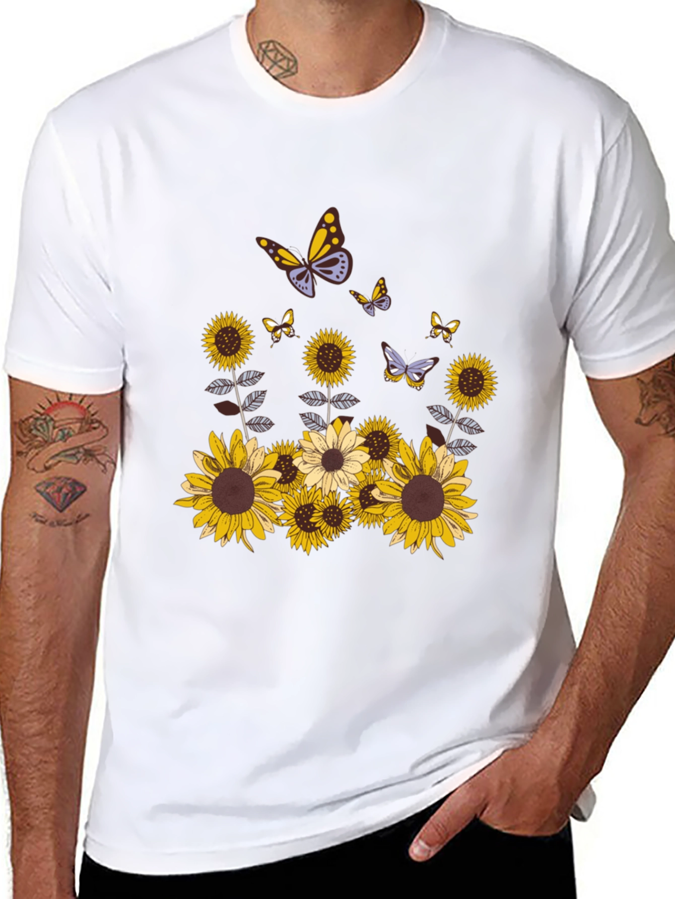 Sunflower Butterfly Graphic Tee - Stylish & Unique