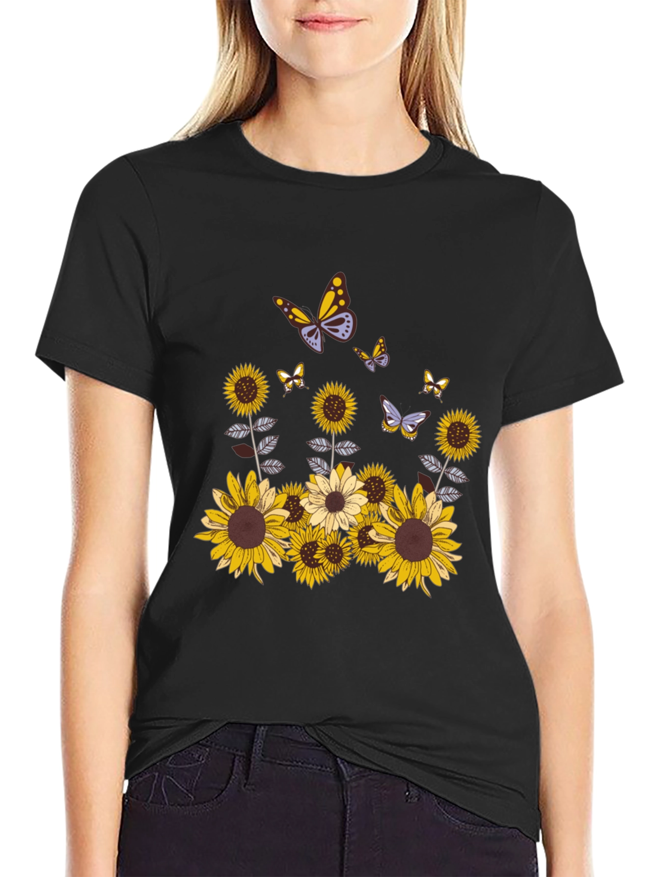 Sunflower Butterfly Graphic Tee - Stylish & Unique