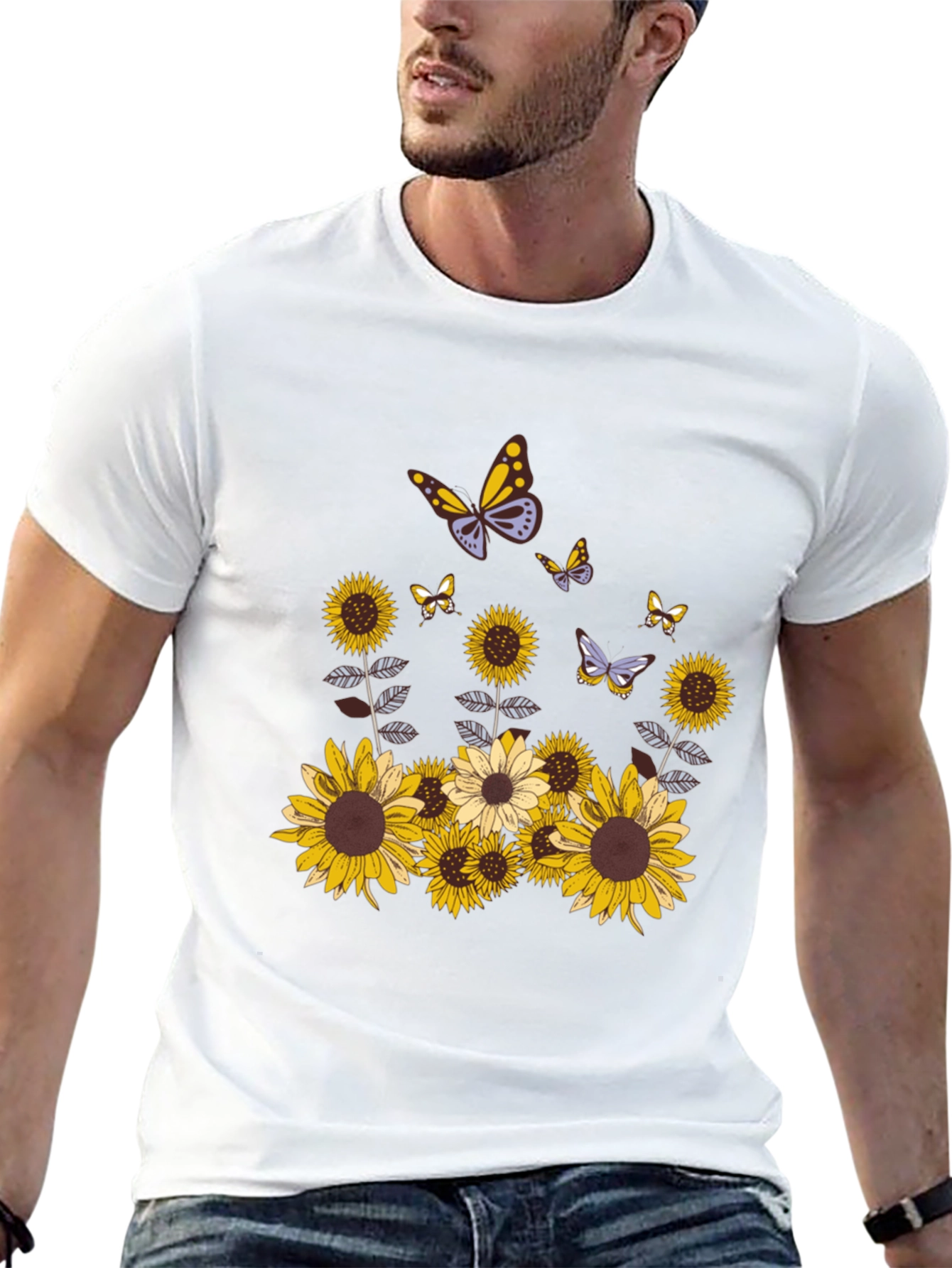 Sunflower Butterfly Graphic Tee - Stylish & Unique