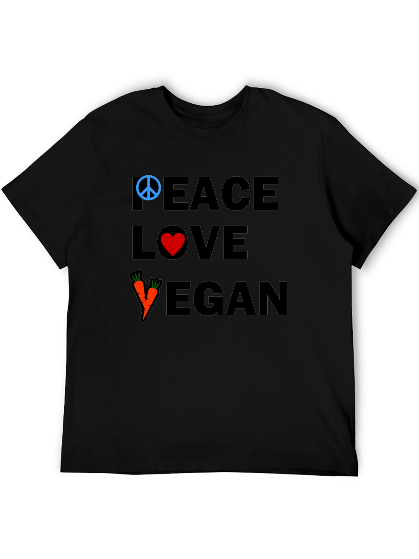 Peace Love Vegan T-Shirt - Black Cotton Tee