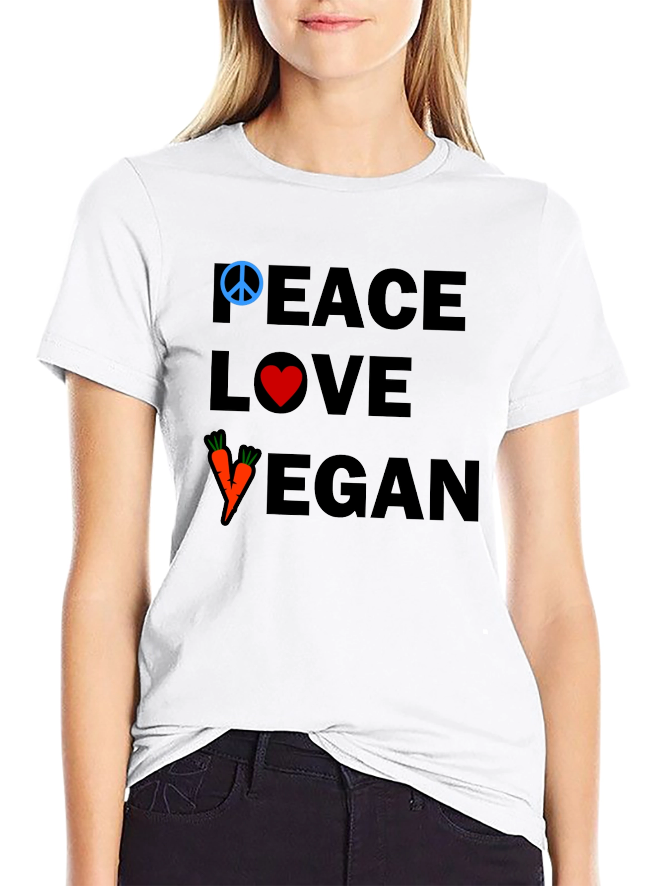 Peace Love Vegan T-Shirt - Black Cotton Tee