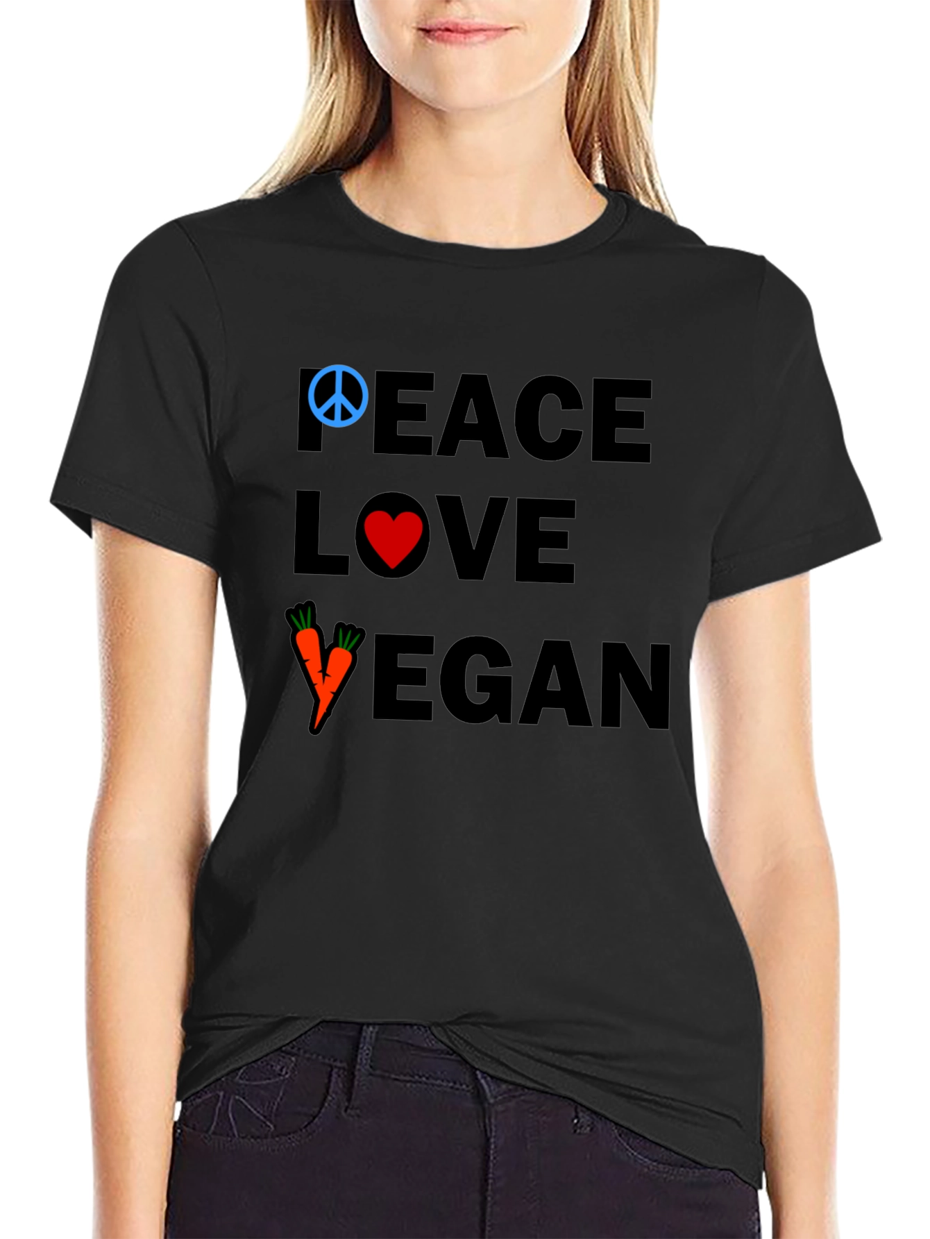 Peace Love Vegan T-Shirt - Black Cotton Tee