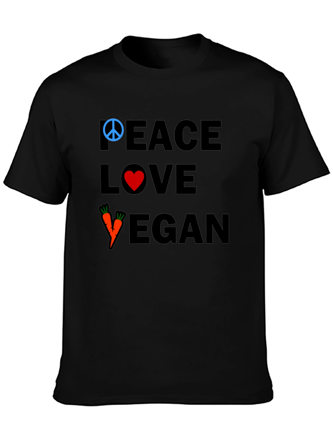 Peace Love Vegan T-Shirt - Black Cotton Tee