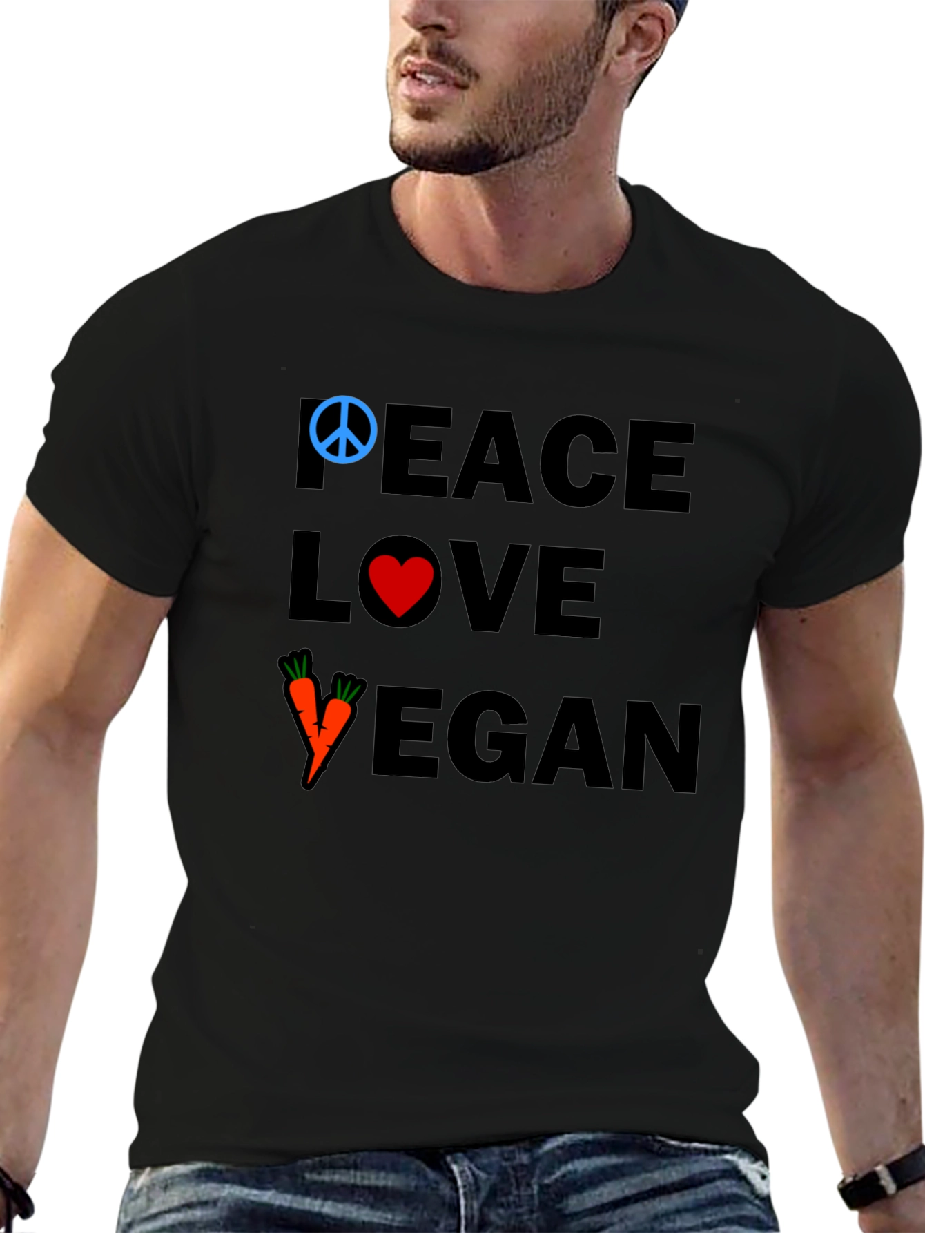 Peace Love Vegan T-Shirt - Black Cotton Tee