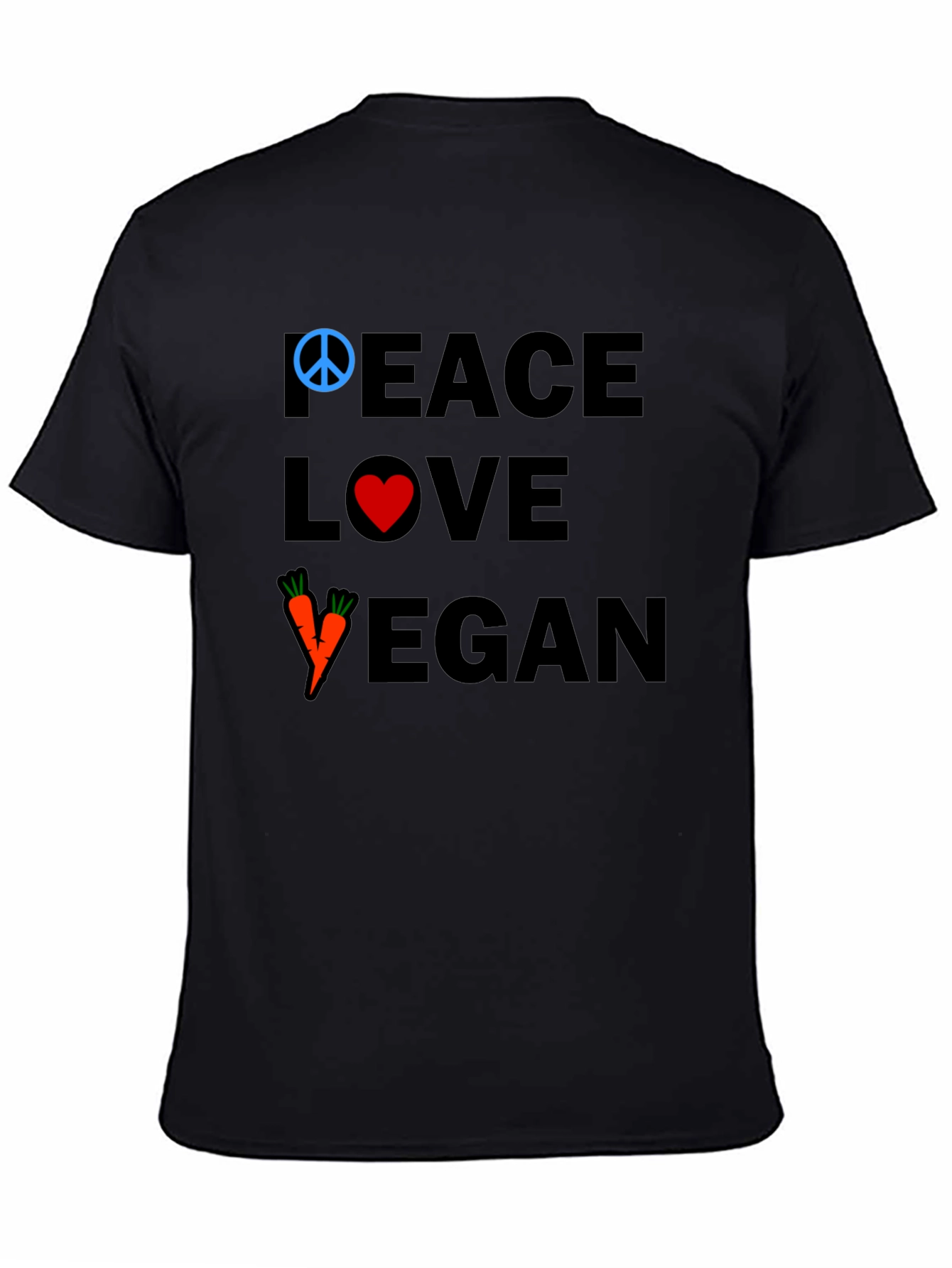 Peace Love Vegan T-Shirt - Black Cotton Tee