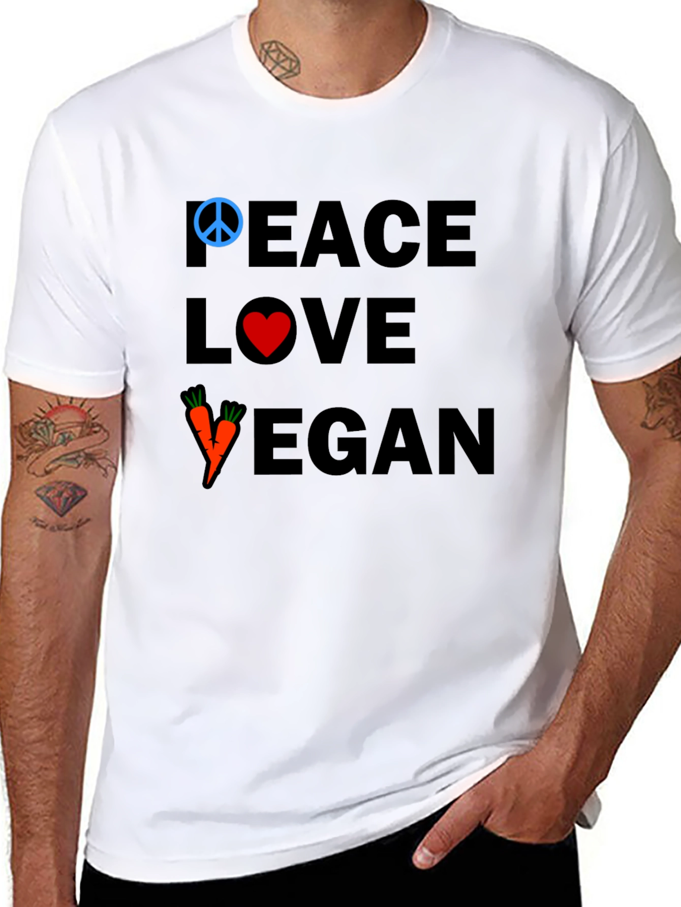 Peace Love Vegan T-Shirt - Black Cotton Tee