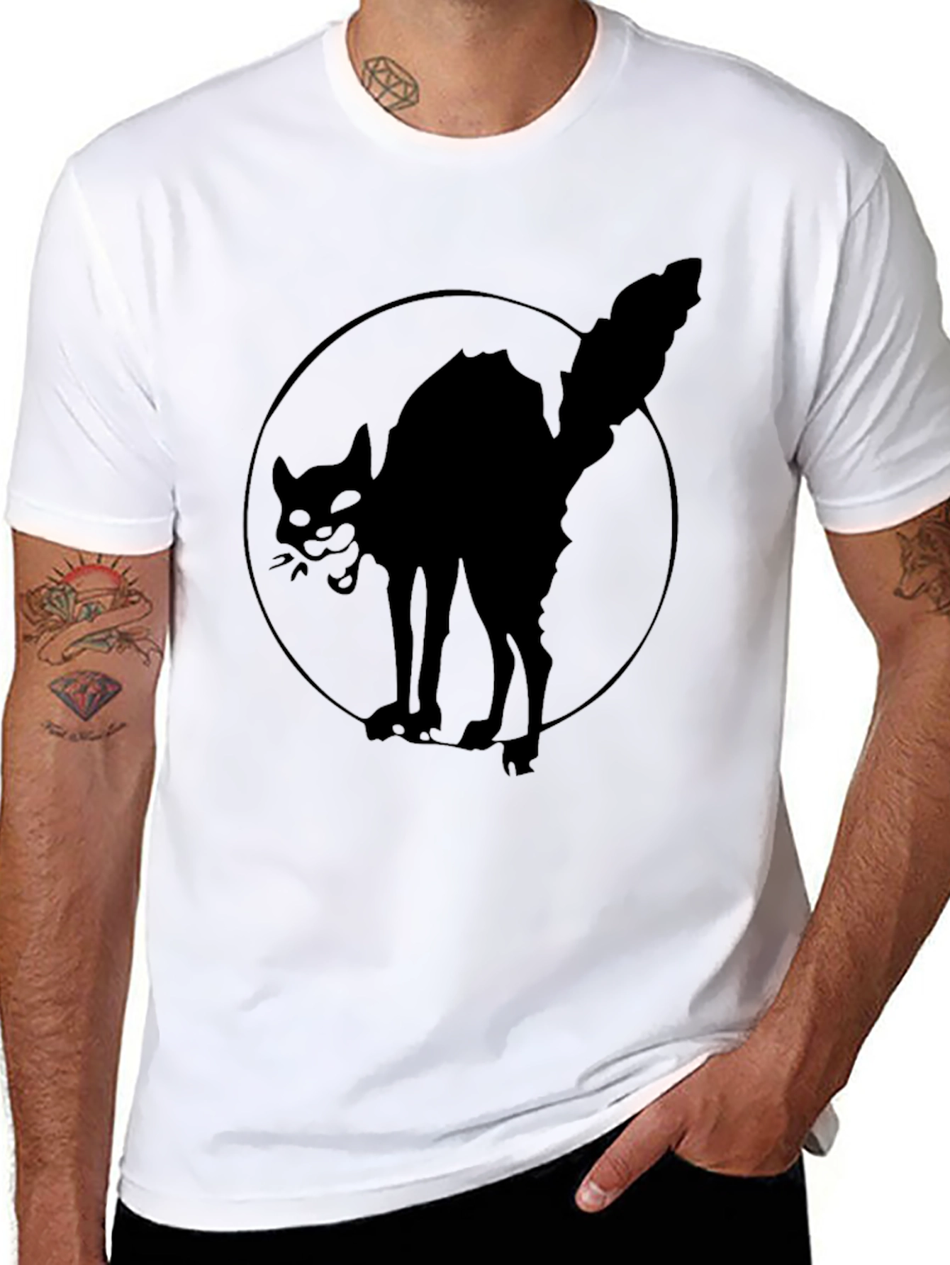Black Cat Graphic T-Shirt - Mens Crew Neck Tee
