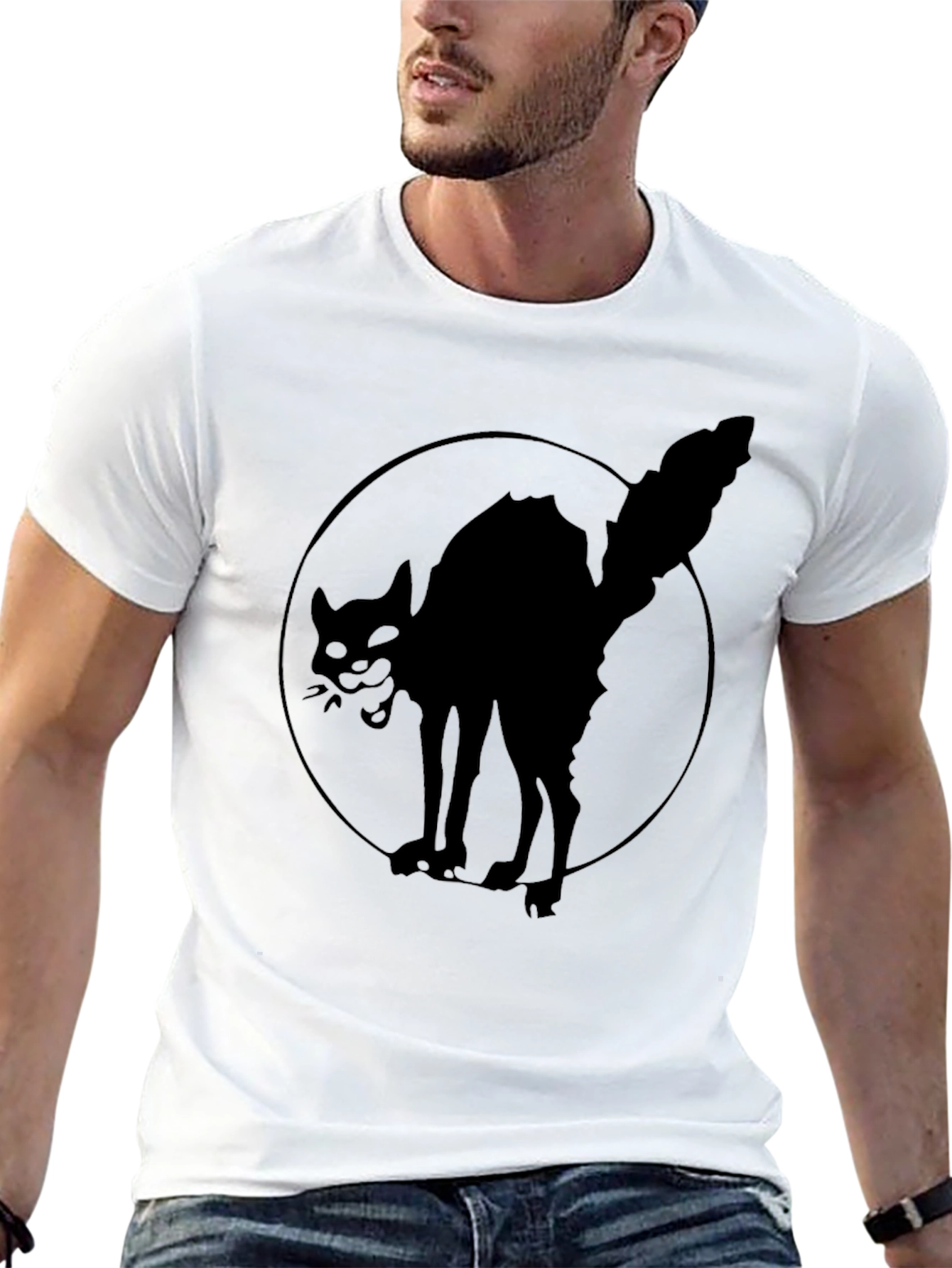 Black Cat Graphic T-Shirt - Mens Crew Neck Tee