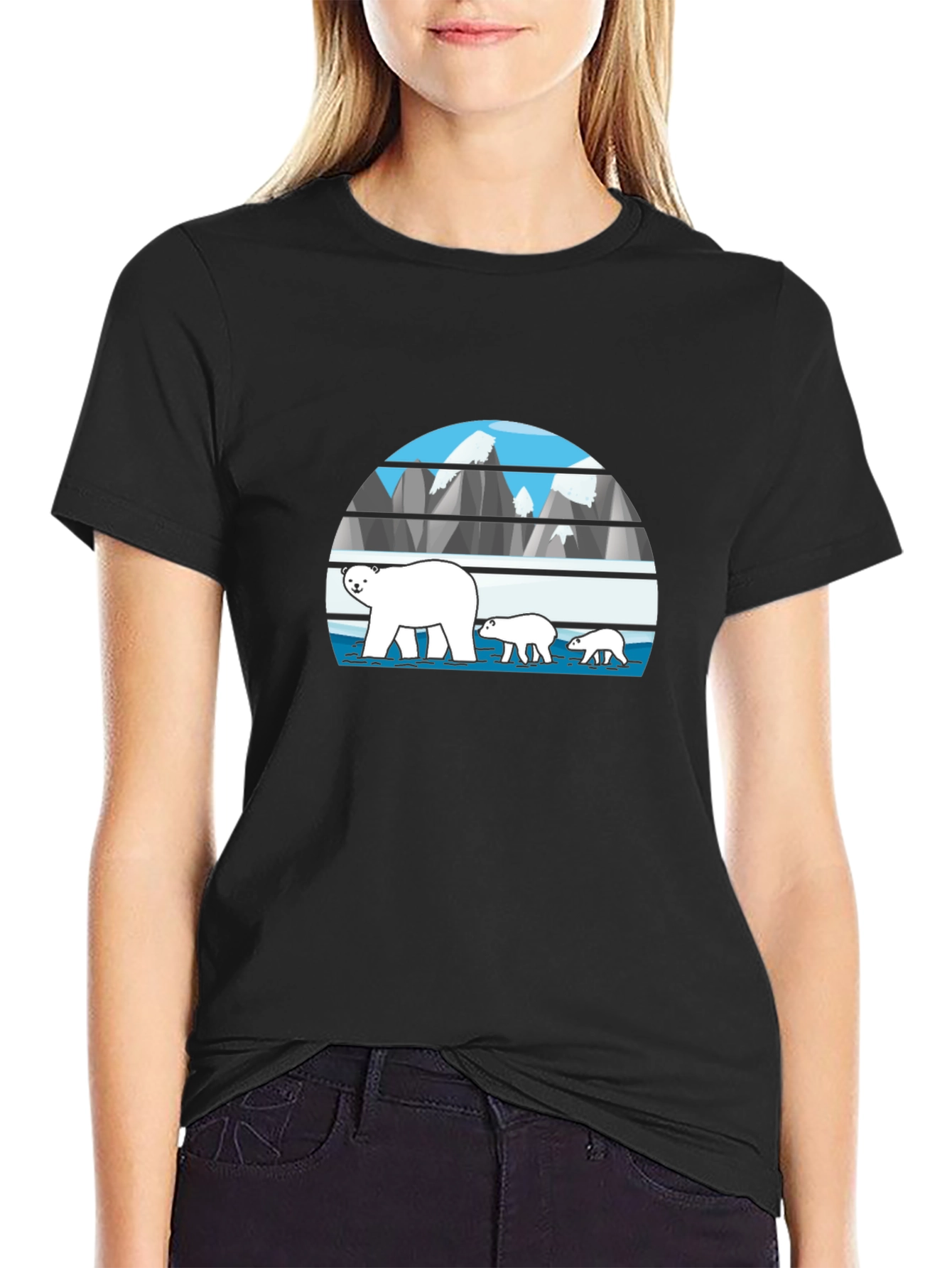 Polar Bear Family Graphic Tee - Black