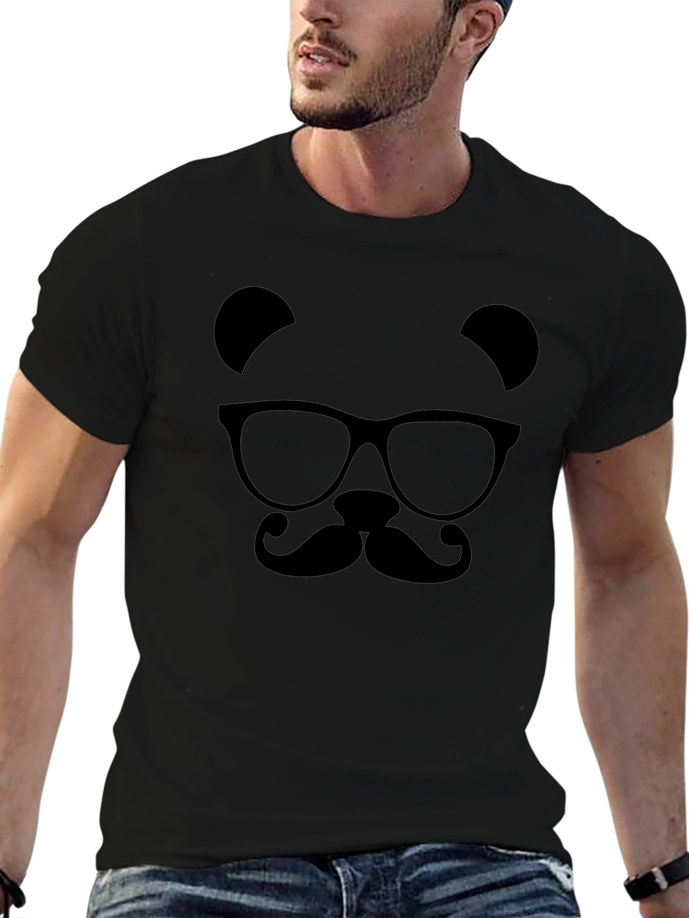 Mens Black Panda Bear Graphic Tee
