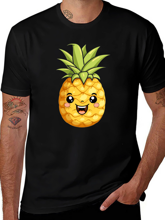Cute Pineapple Graphic Black T-Shirt