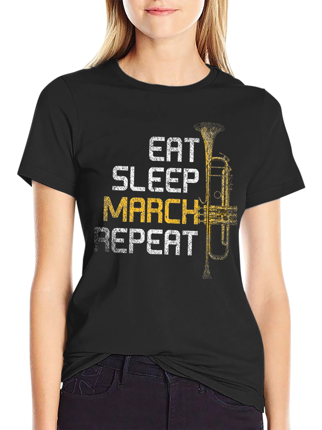 Eat Sleep March Repeat Black Graphic T-Shirt
