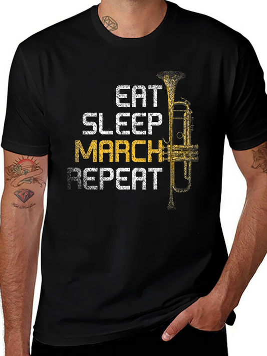 Eat Sleep March Repeat Black Graphic T-Shirt