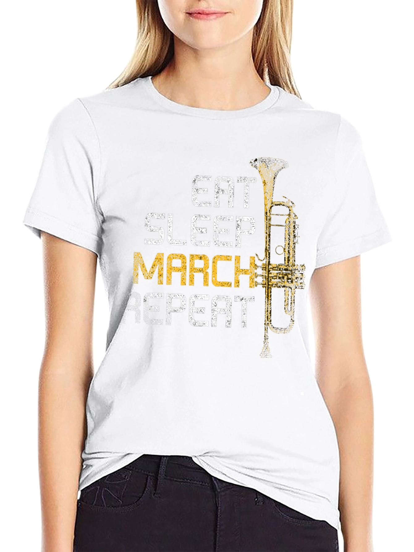 Eat Sleep March Repeat Black Graphic T-Shirt