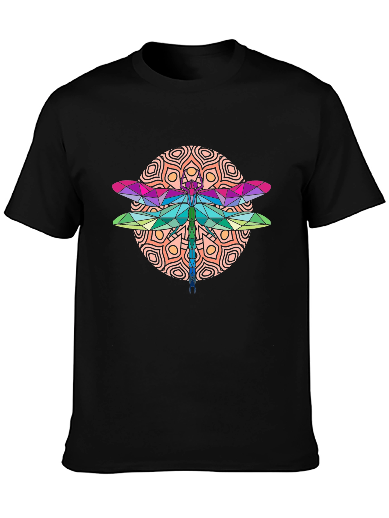Geometric Dragonfly Graphic Tee - Black