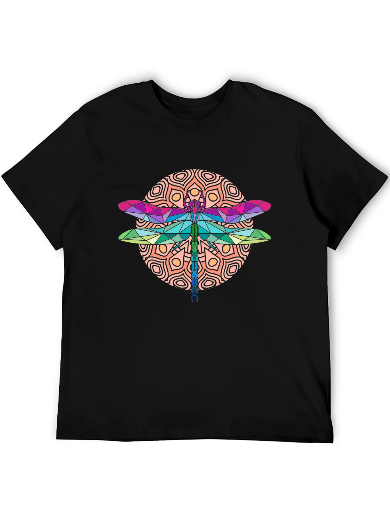Geometric Dragonfly Graphic Tee - Black
