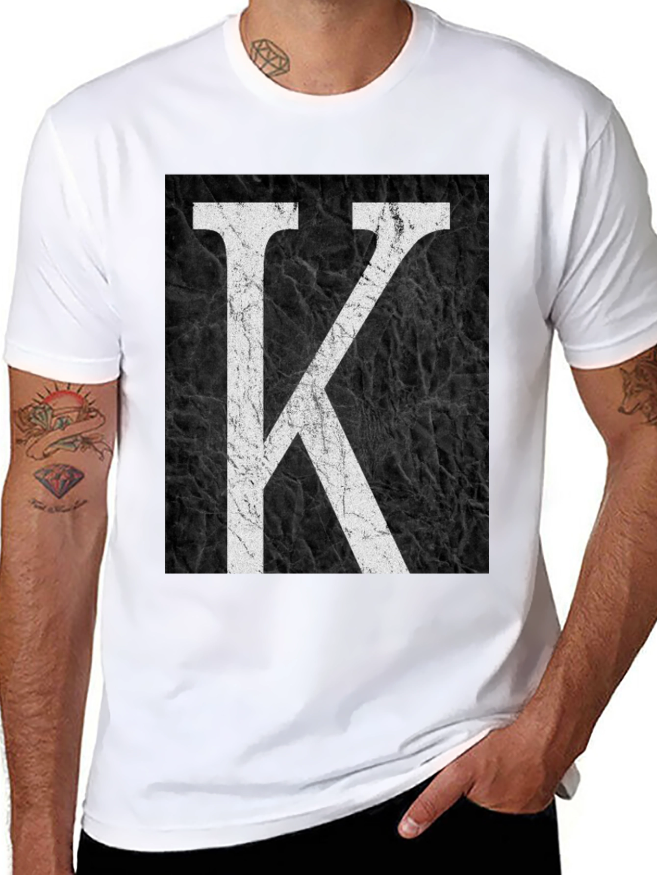 Letter K Graphic Print Black T-Shirt