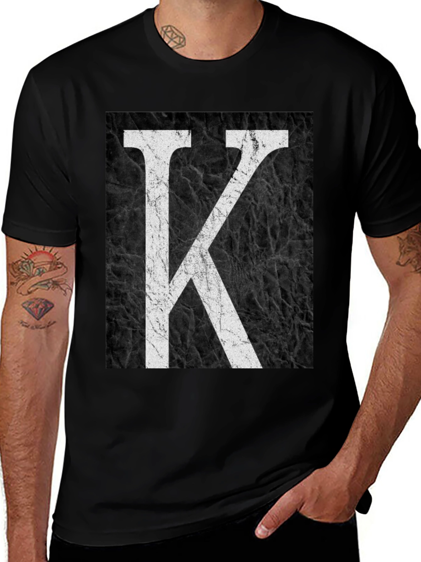 Letter K Graphic Print Black T-Shirt