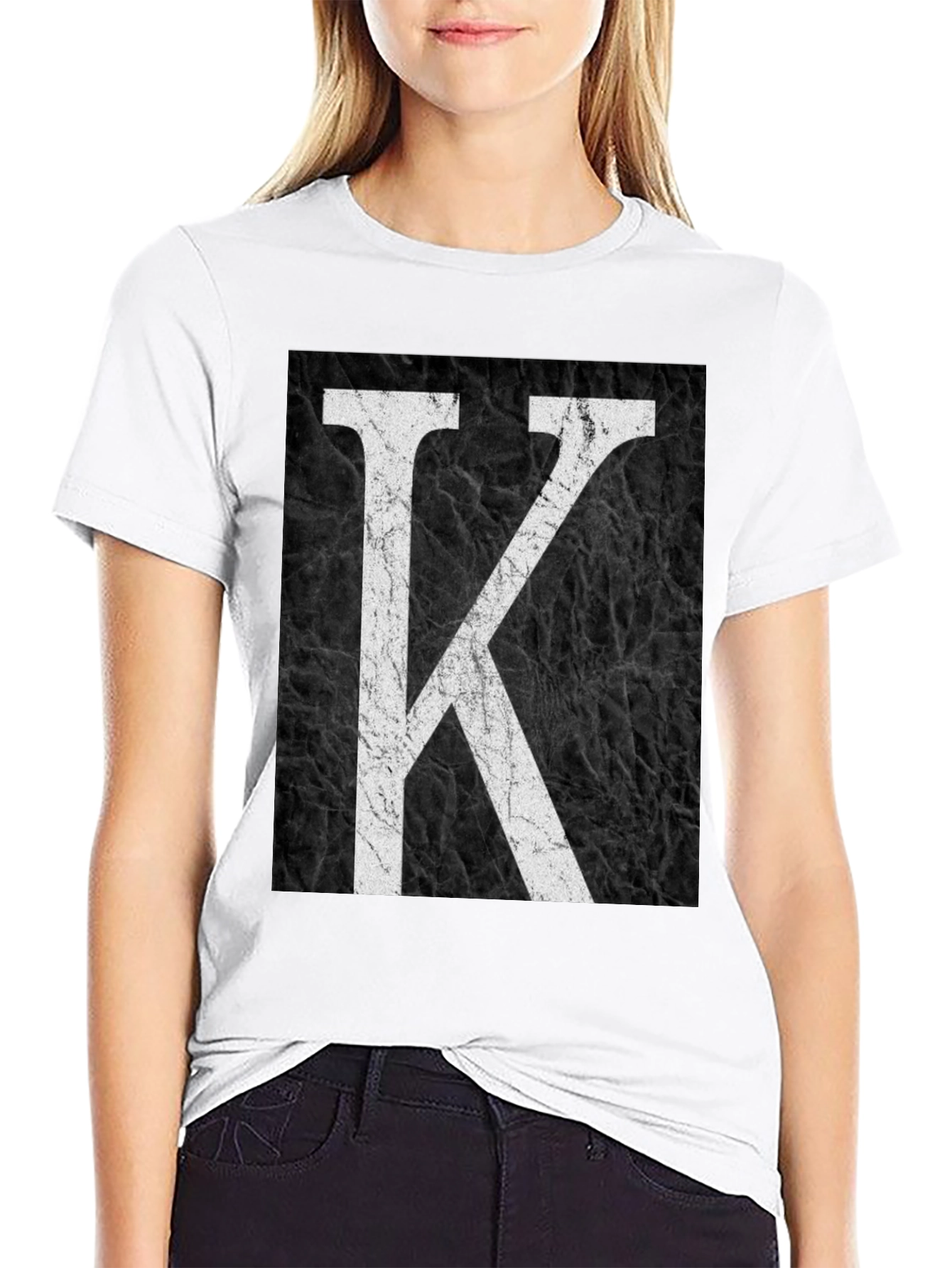 Letter K Graphic Print Black T-Shirt