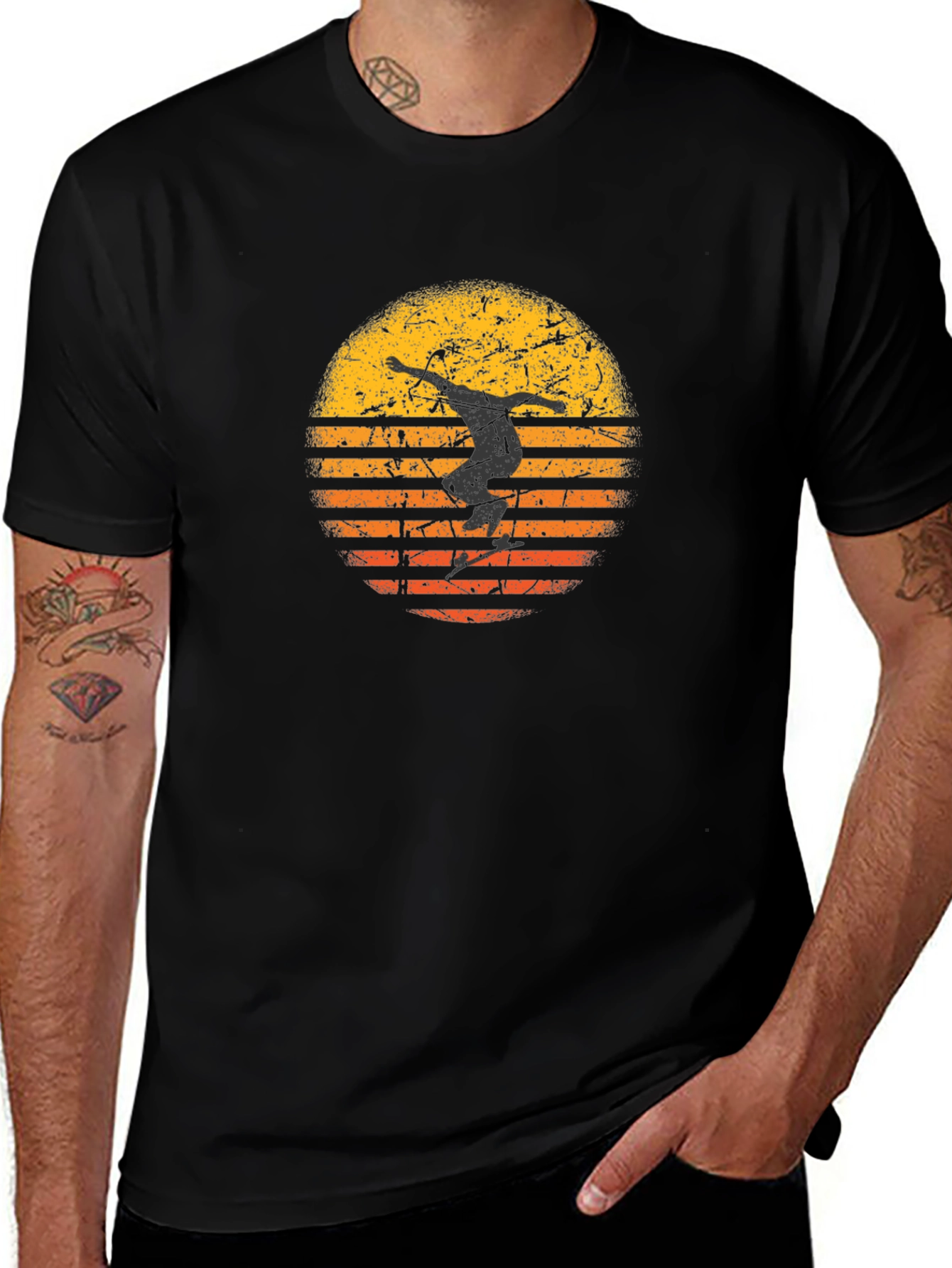 Skateboarder Sunset Graphic Tee - Black Cotton T-Shirt