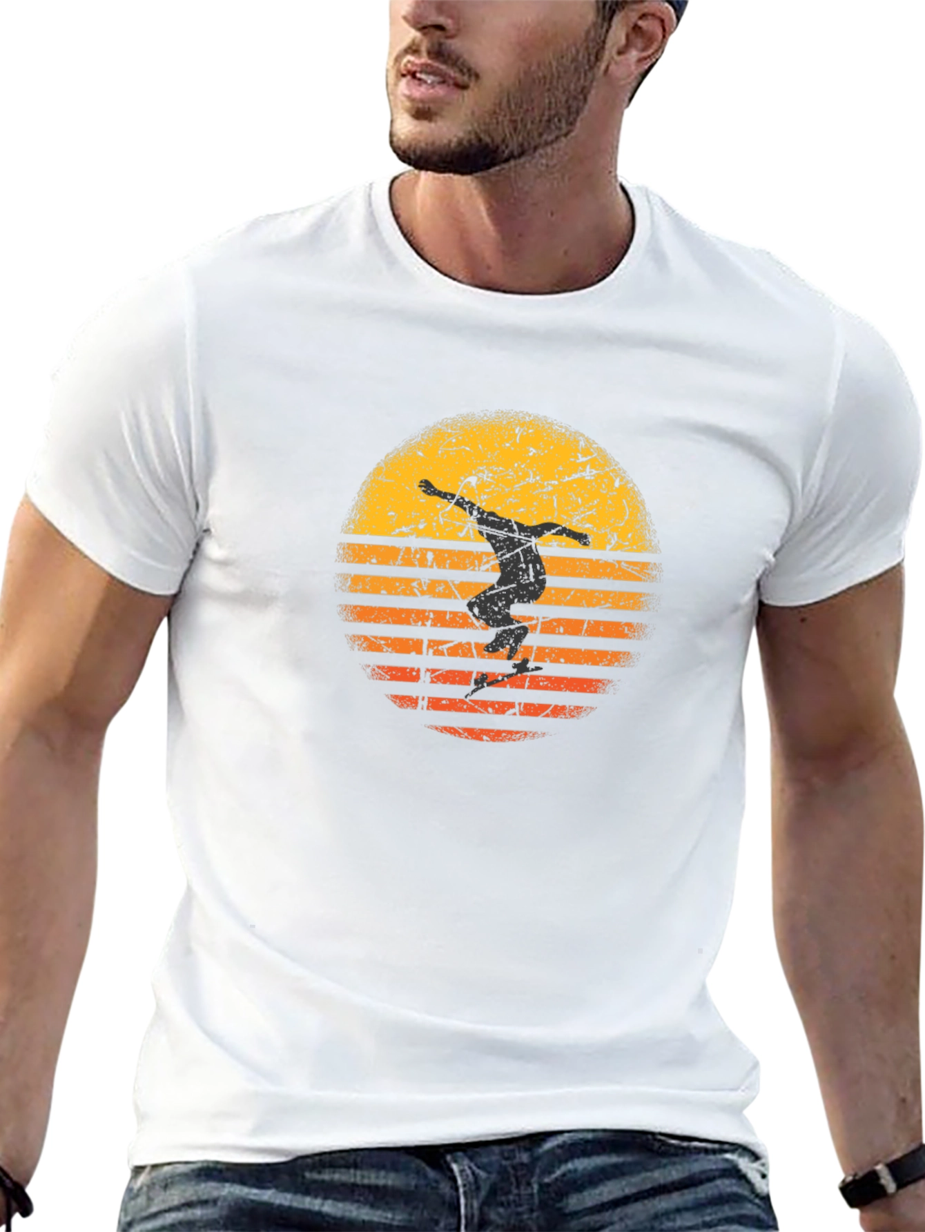 Skateboarder Sunset Graphic Tee - Black Cotton T-Shirt