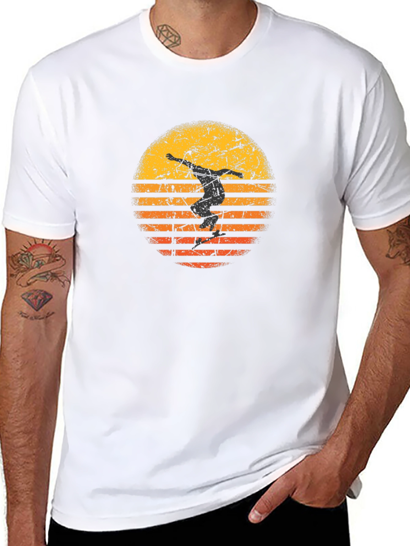 Skateboarder Sunset Graphic Tee - Black Cotton T-Shirt