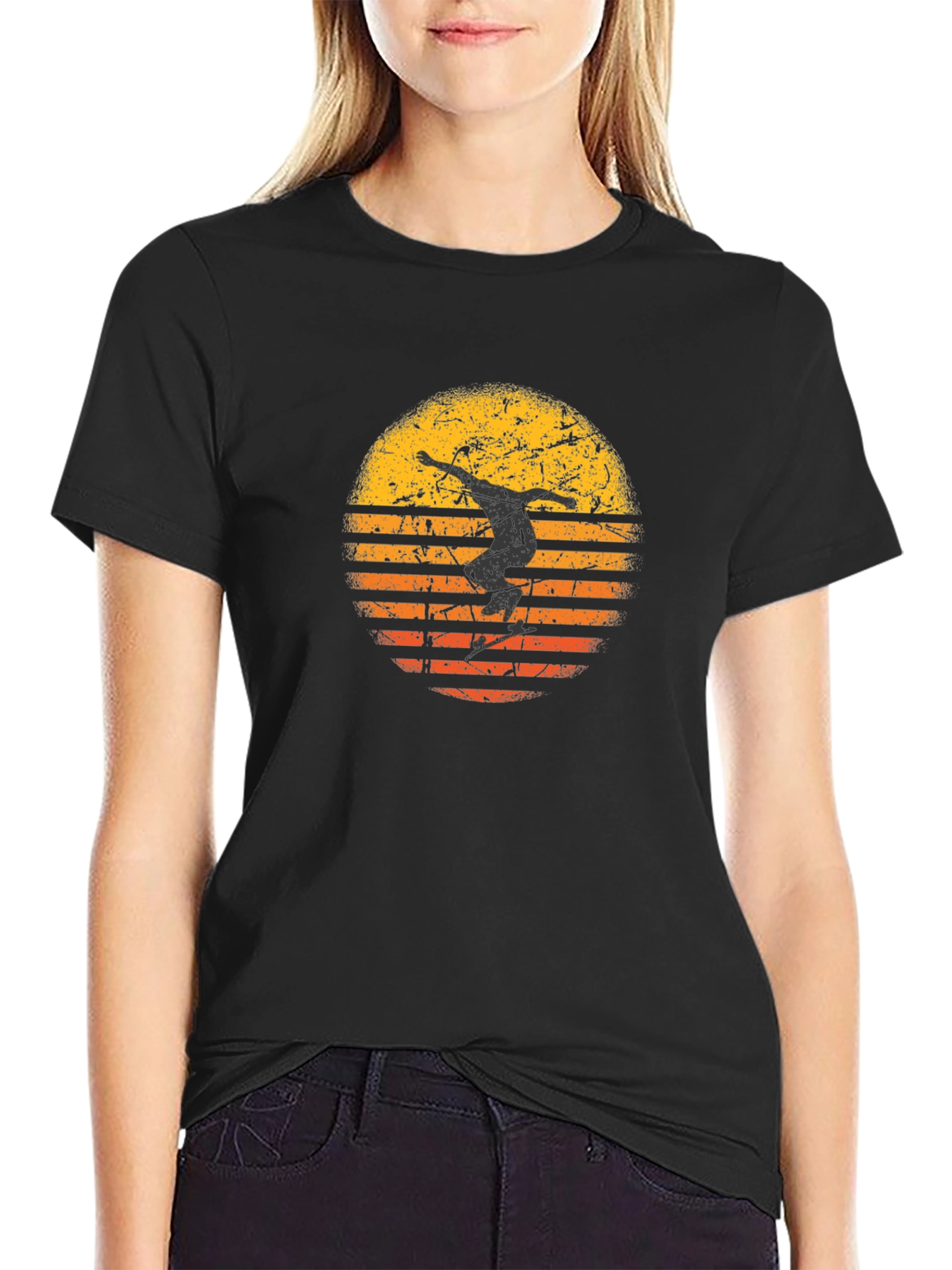 Skateboarder Sunset Graphic Tee - Black Cotton T-Shirt