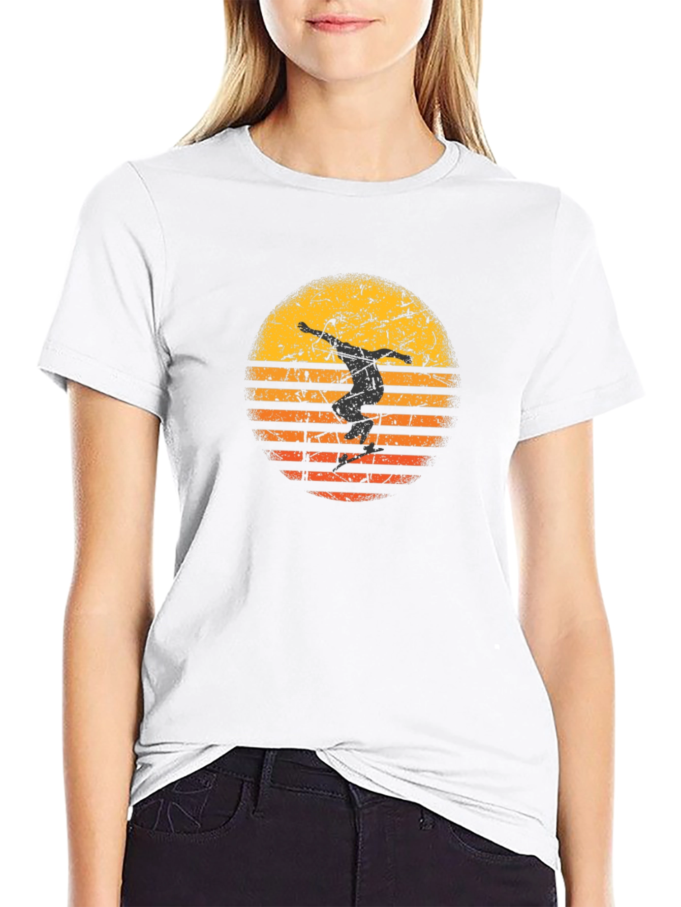 Skateboarder Sunset Graphic Tee - Black Cotton T-Shirt