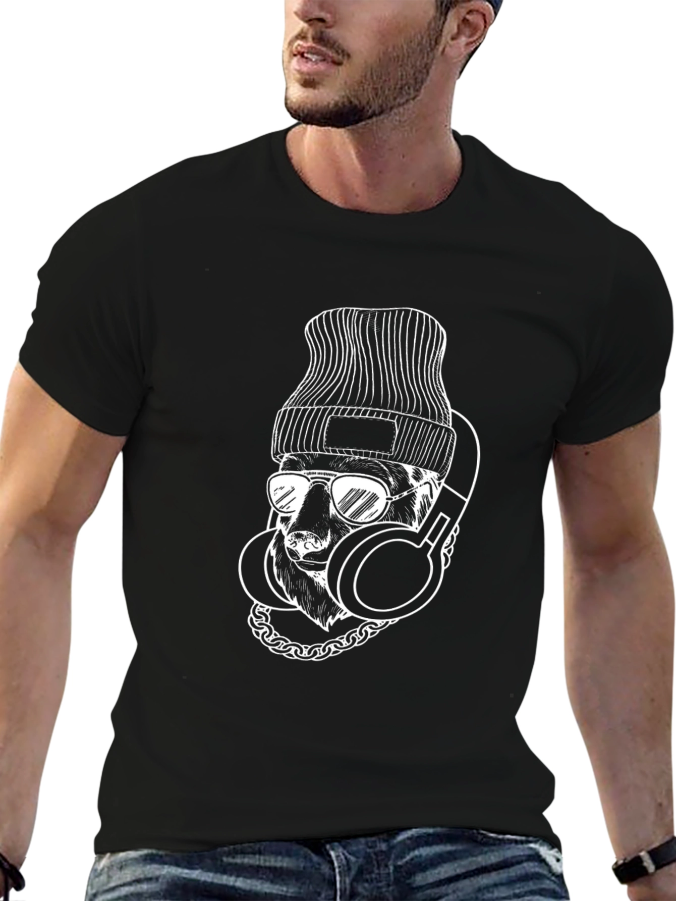 Cool Bear Graphic Tee - Black Crew Neck T-Shirt