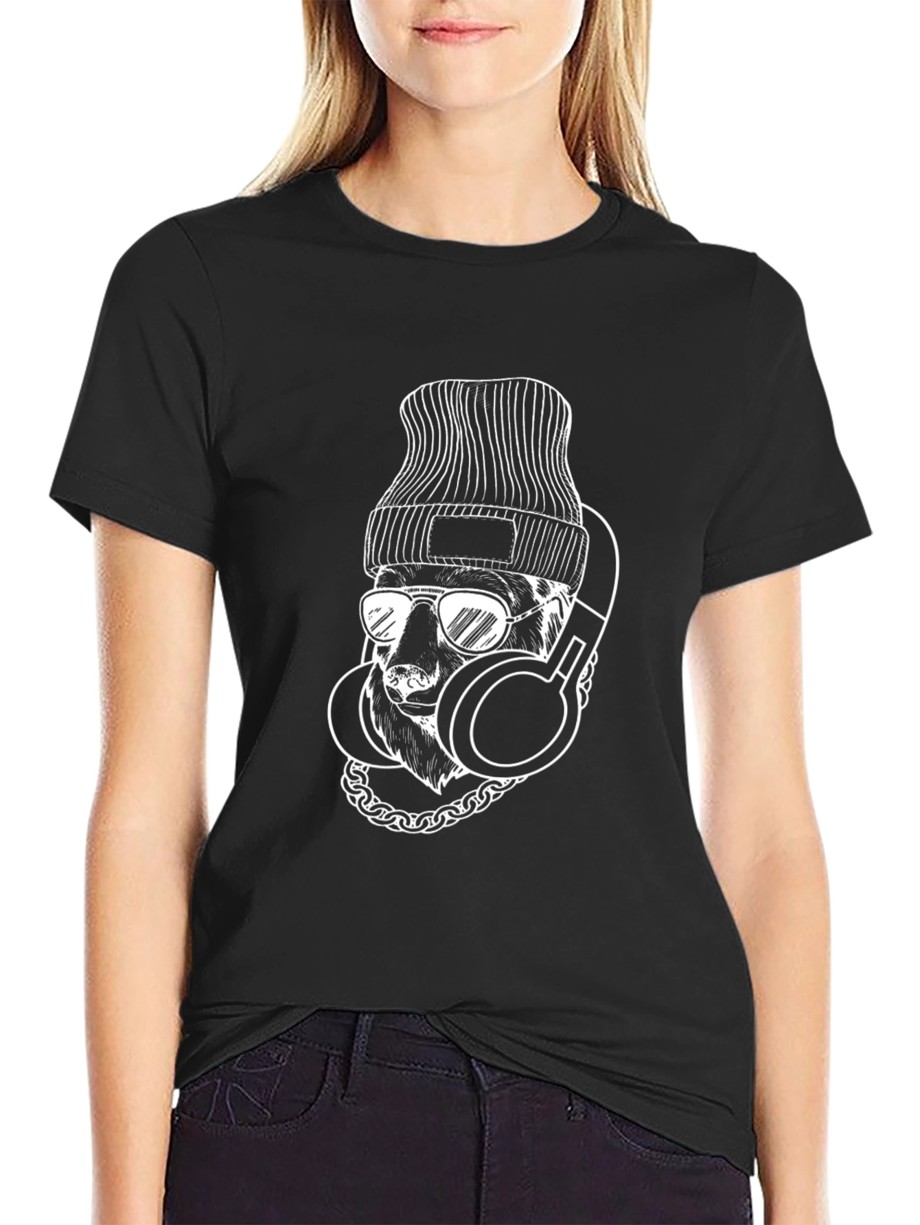 Cool Bear Graphic Tee - Black Crew Neck T-Shirt