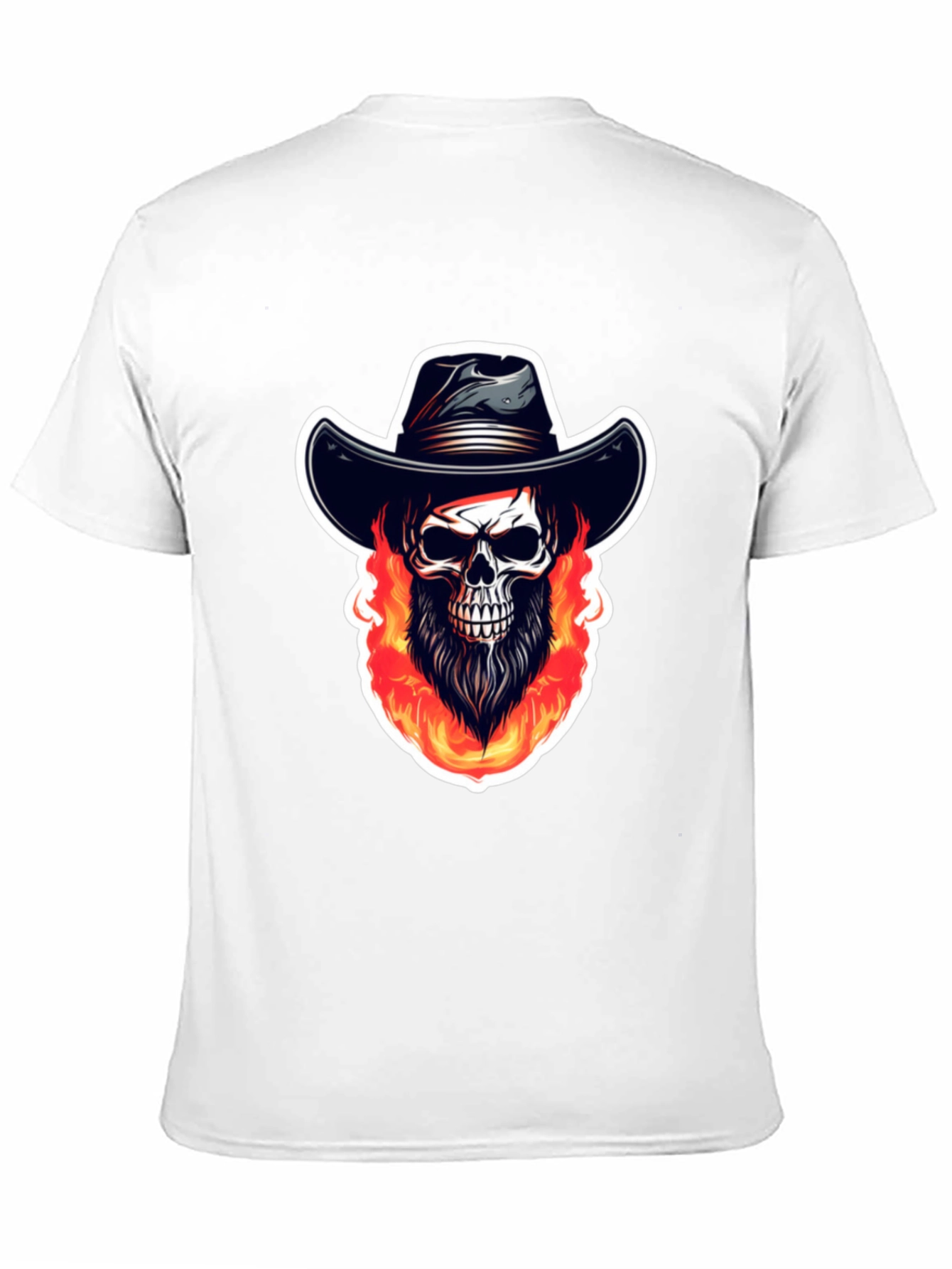 Fiery Skull Cowboy Graphic Tee - Black Cotton Shirt