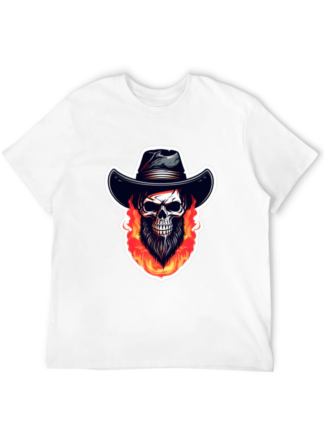 Fiery Skull Cowboy Graphic Tee - Black Cotton Shirt