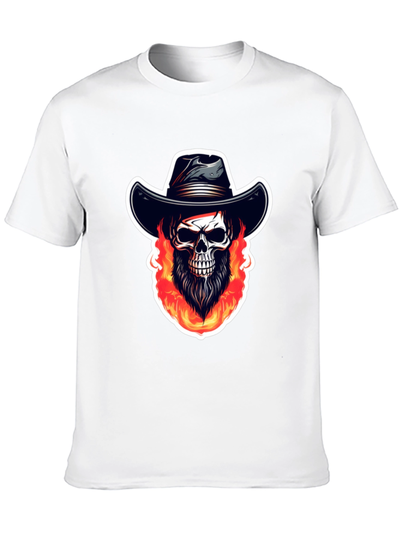 Fiery Skull Cowboy Graphic Tee - Black Cotton Shirt