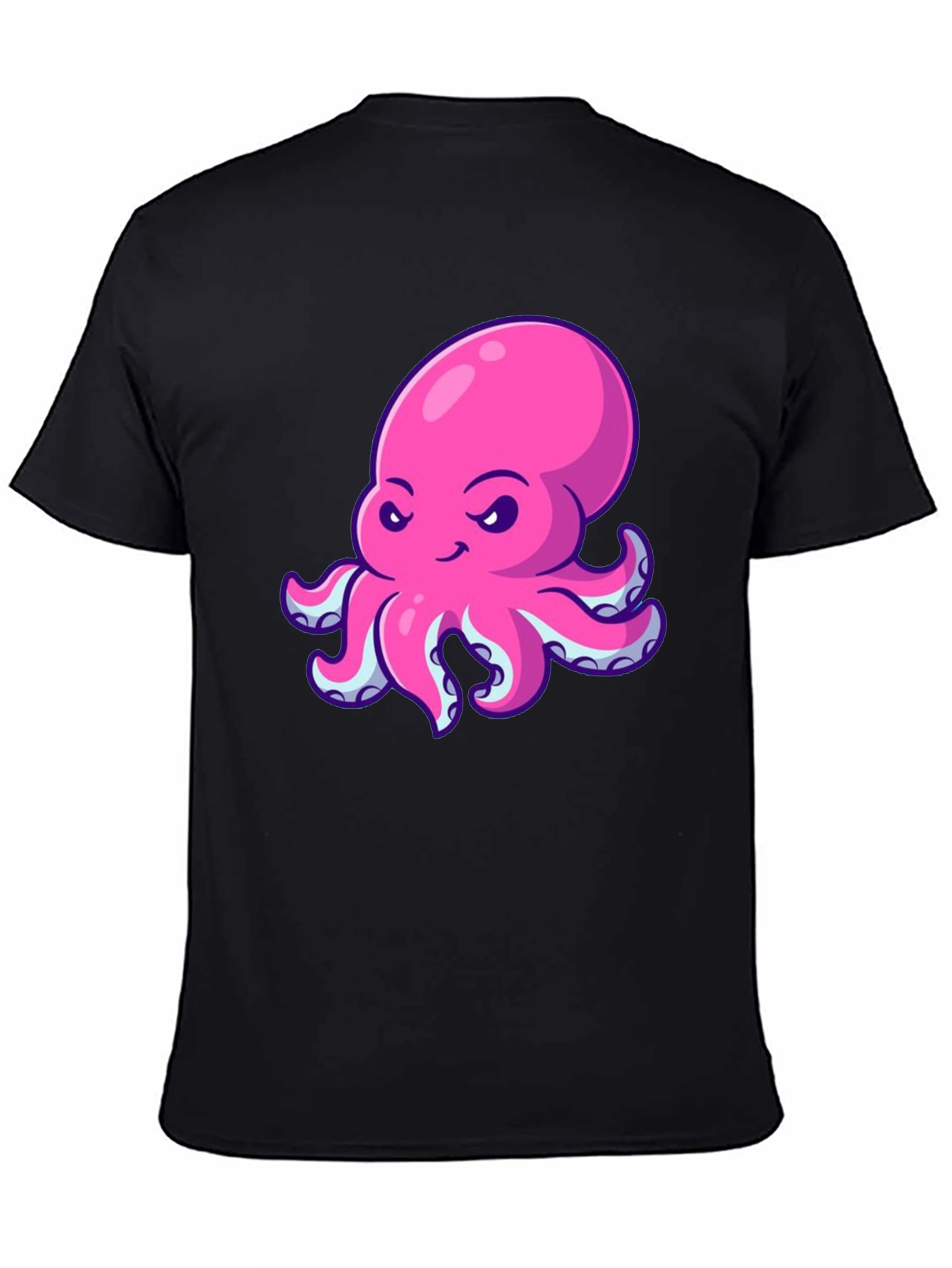 Pink Octopus Graphic Print Black T-Shirt