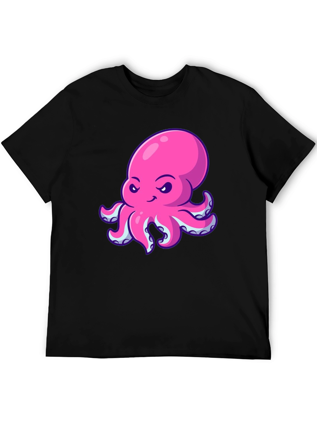 Pink Octopus Graphic Print Black T-Shirt