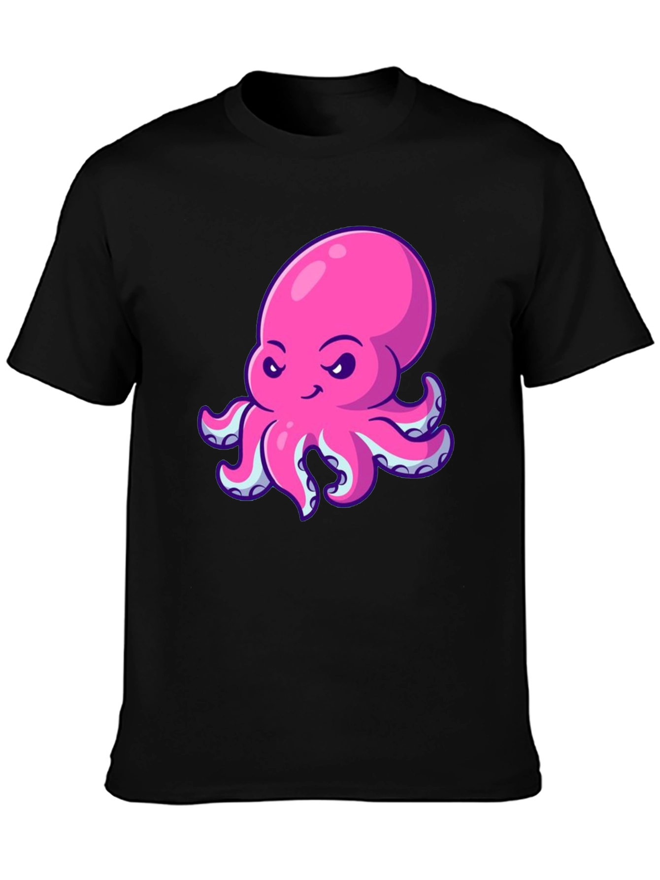 Pink Octopus Graphic Print Black T-Shirt