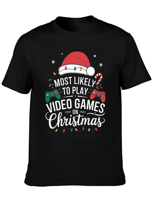 Most Likely to Play Video Games Christmas Holiday T-Shirt