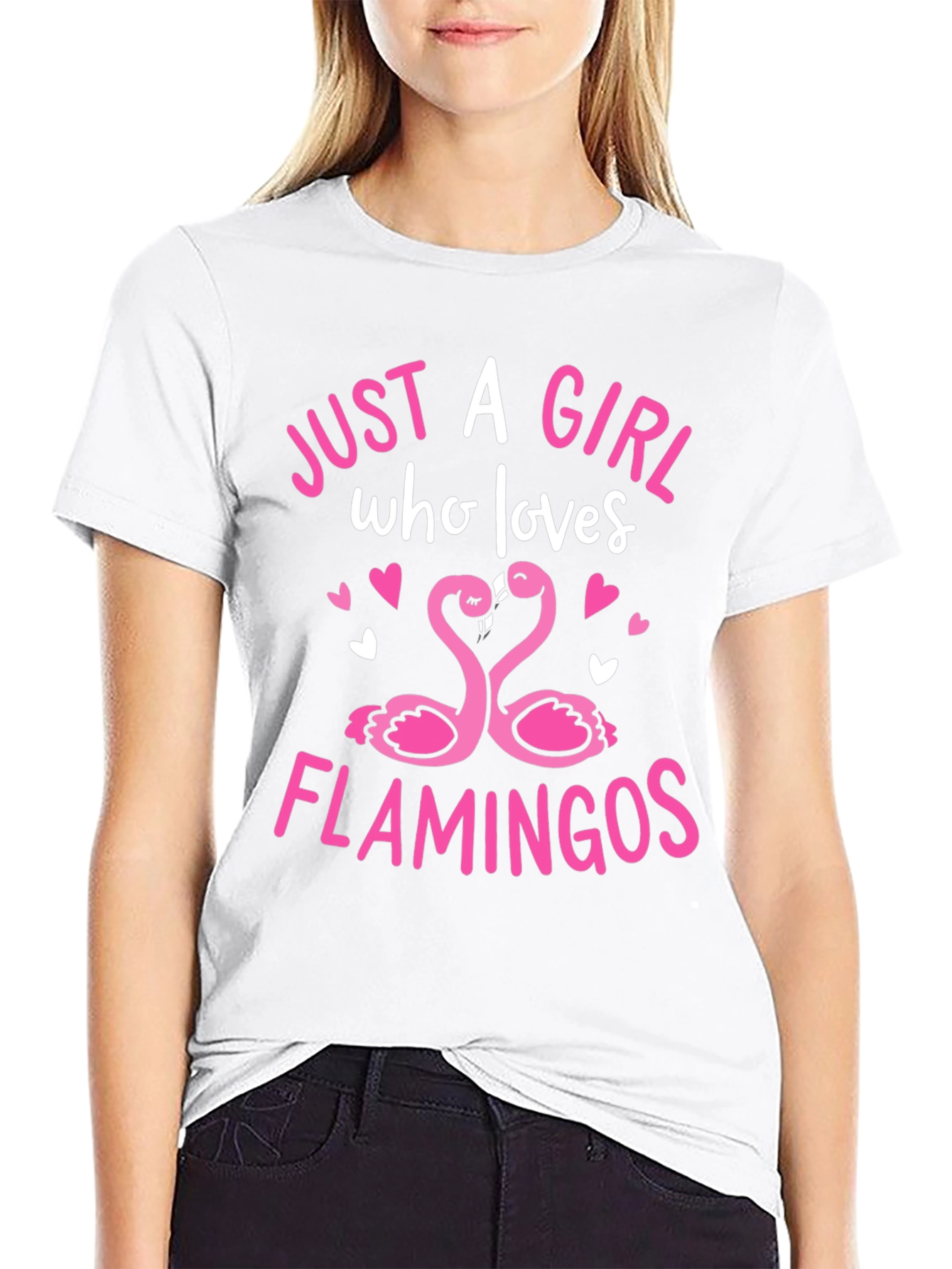 Girl Loves Flamingos Graphic Tee - Black