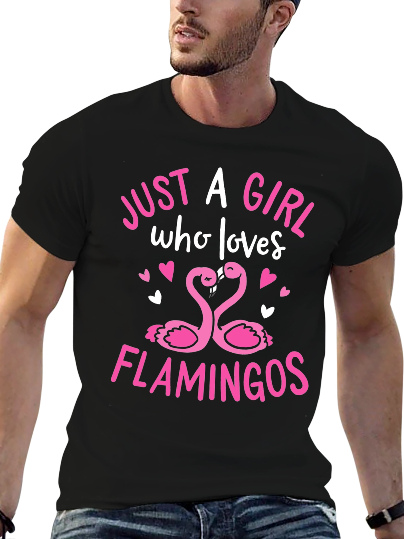 Girl Loves Flamingos Graphic Tee - Black