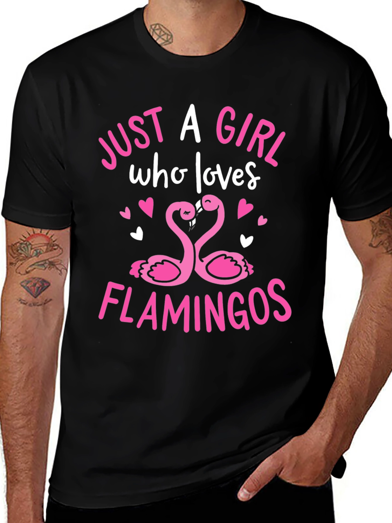 Girl Loves Flamingos Graphic Tee - Black