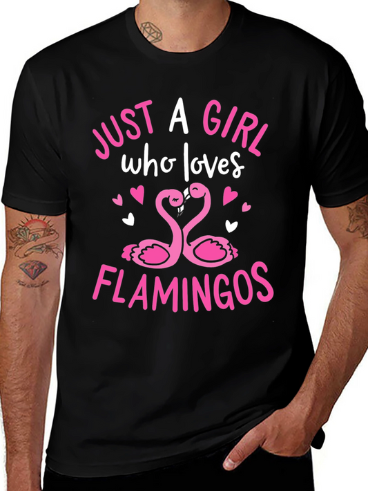 Girl Loves Flamingos Graphic Tee - Black