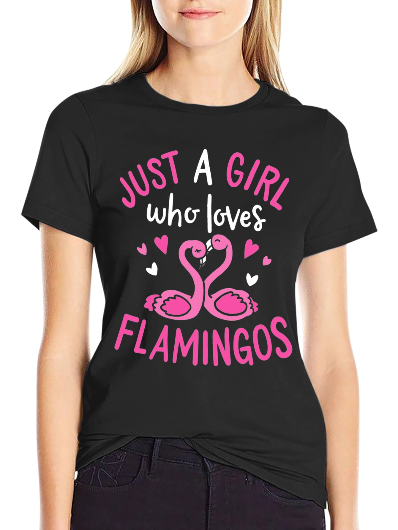Girl Loves Flamingos Graphic Tee - Black