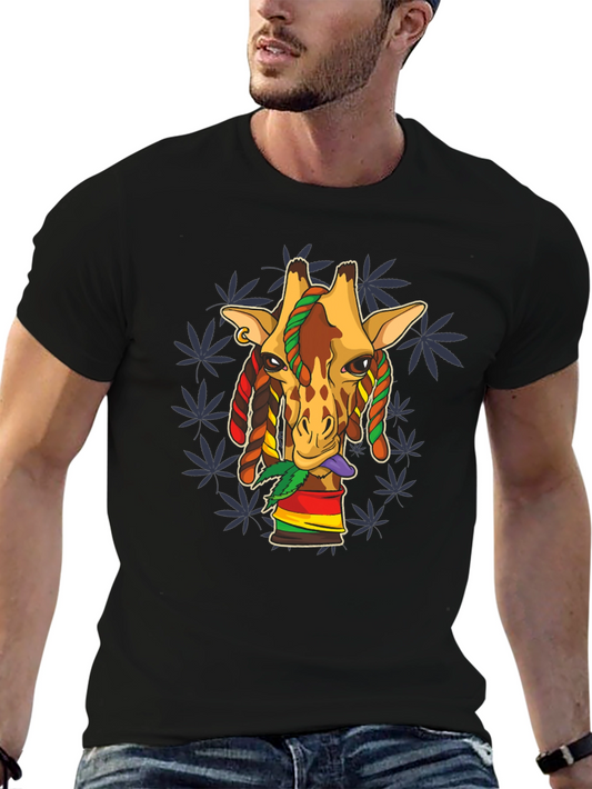 Rasta Giraffe Graphic Tee - Black Cotton Blend