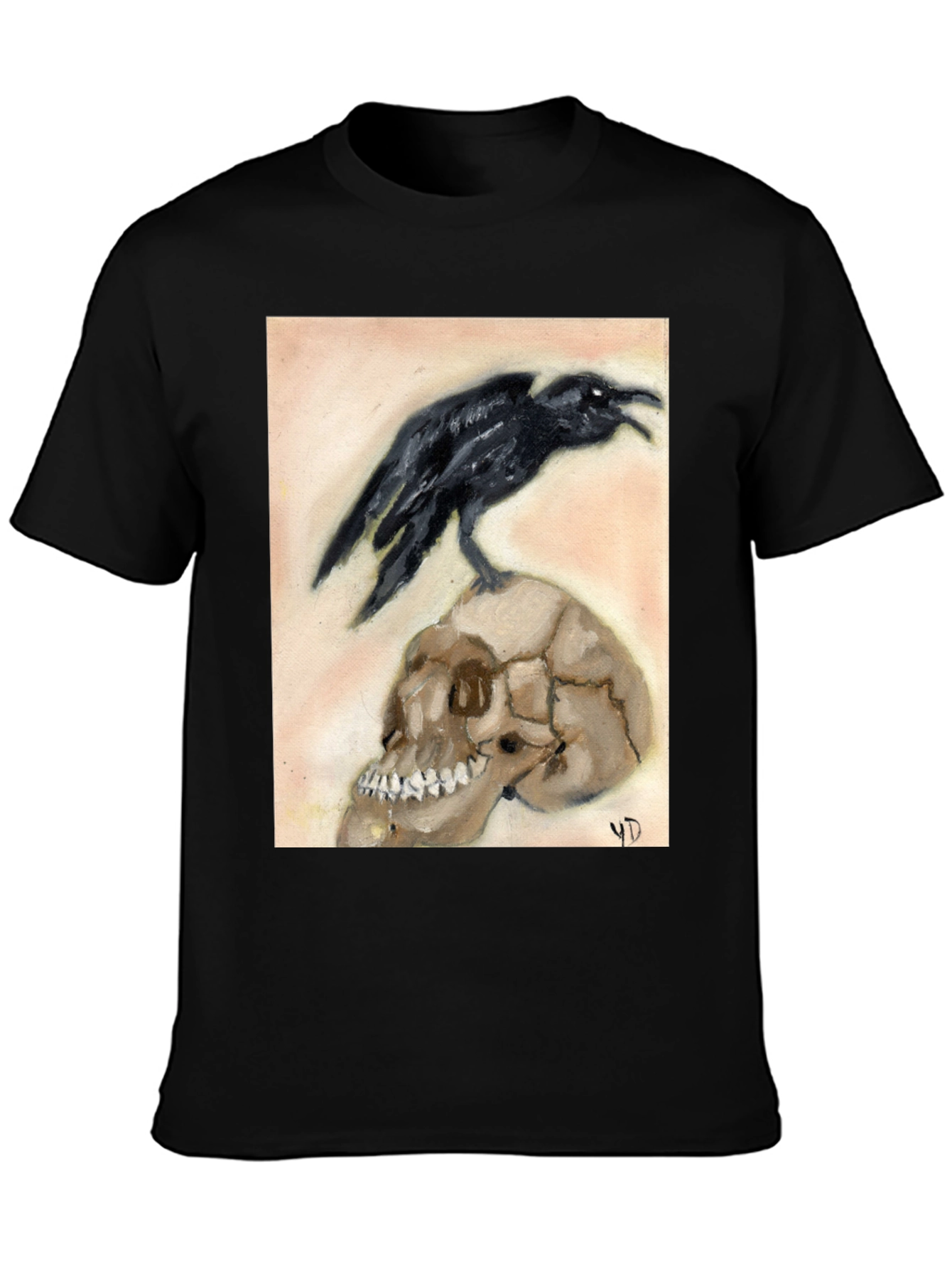 Raven on Skull Graphic Tee - Unique Design
