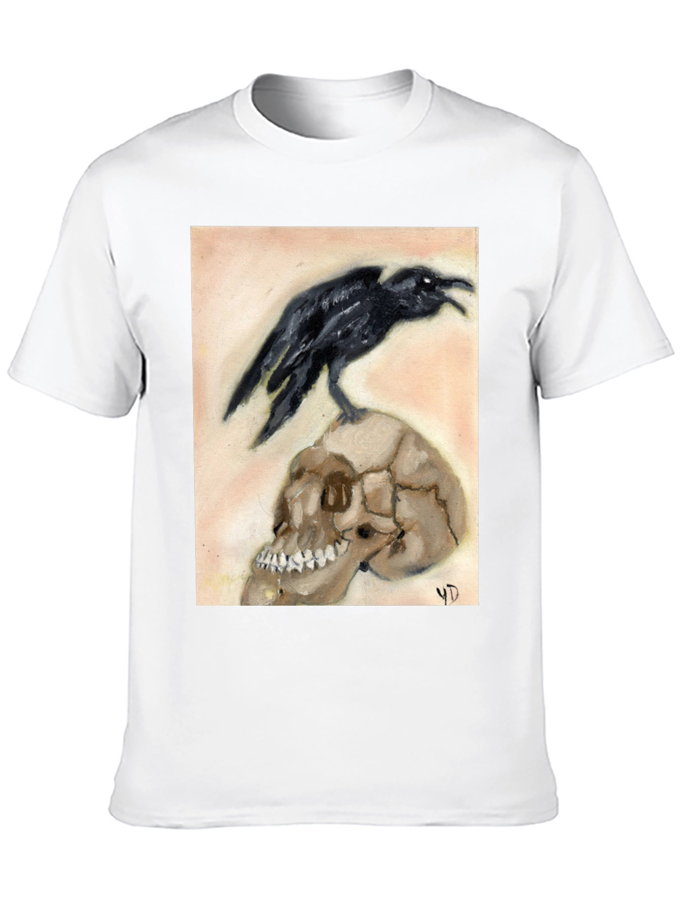 Raven on Skull Graphic Tee - Unique Design