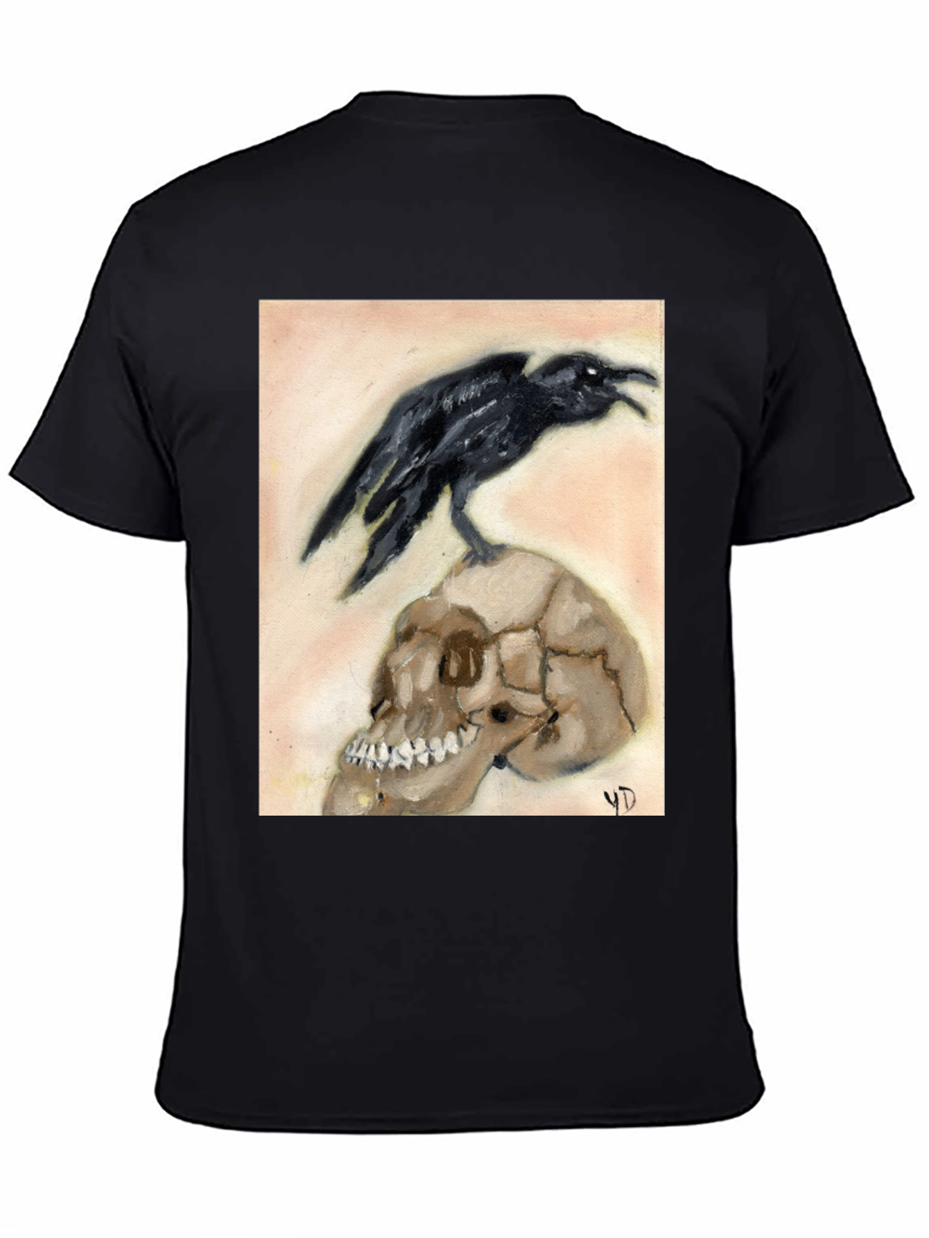 Raven on Skull Graphic Tee - Unique Design