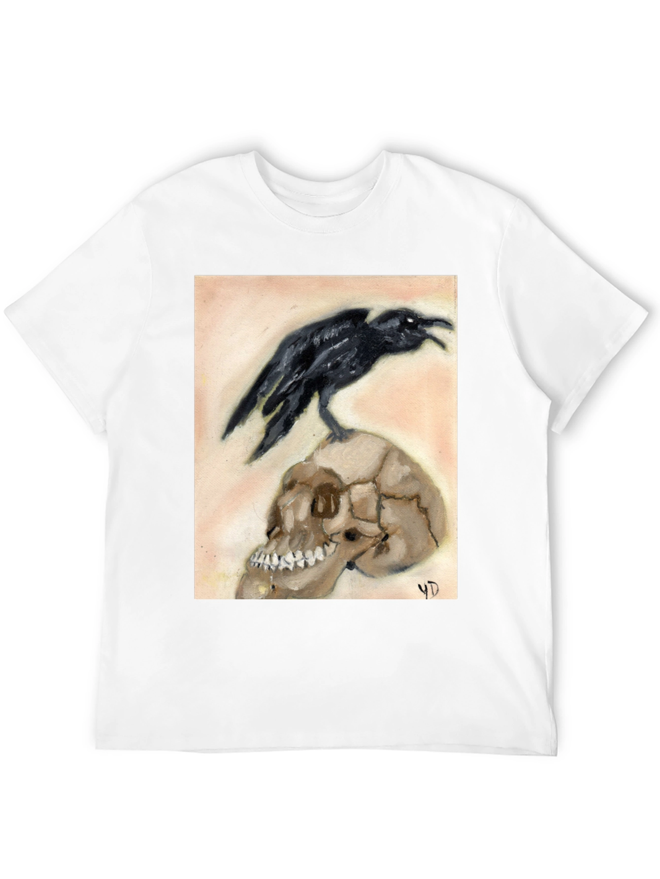 Raven on Skull Graphic Tee - Unique Design