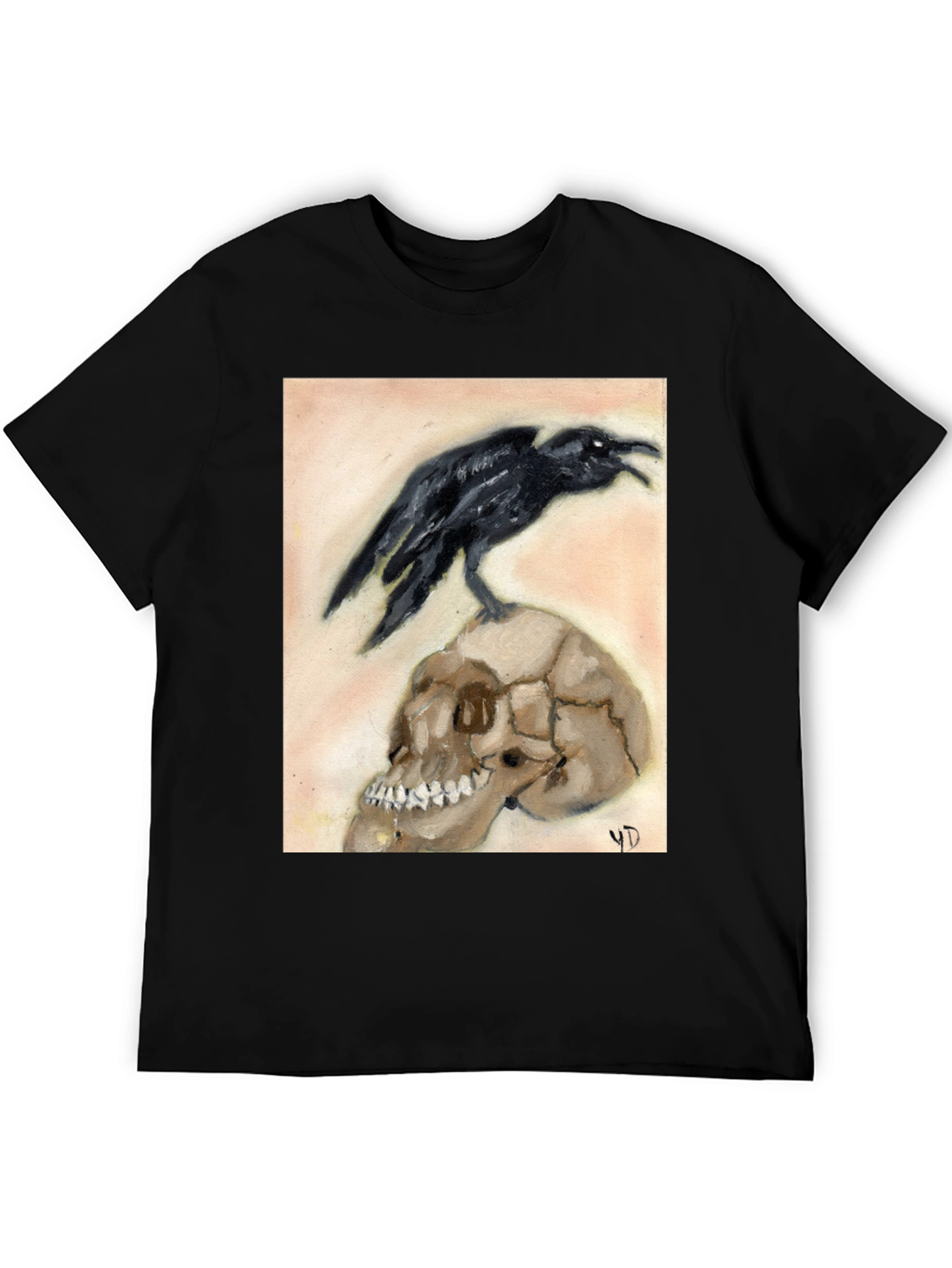 Raven on Skull Graphic Tee - Unique Design