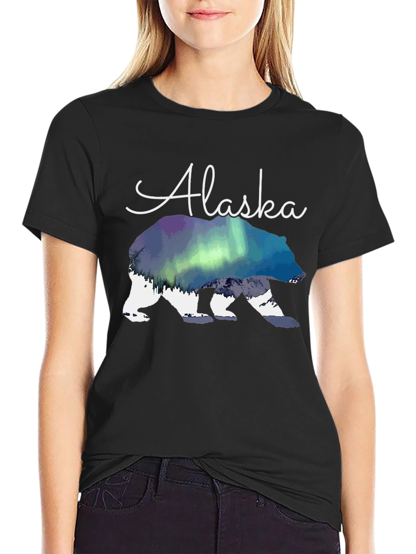 Alaska Bear T-Shirt Aurora Borealis Graphic Tee